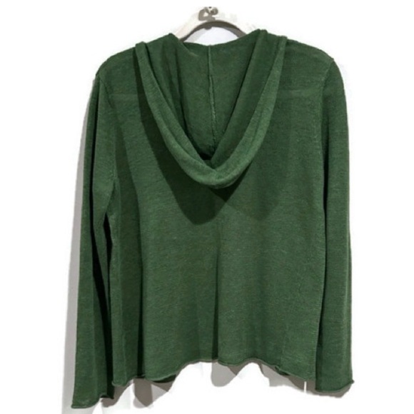 Eileen Fisher 100% Linen Open Front Green Sweater with Hoodie Size Medium - Picture 2 of 5